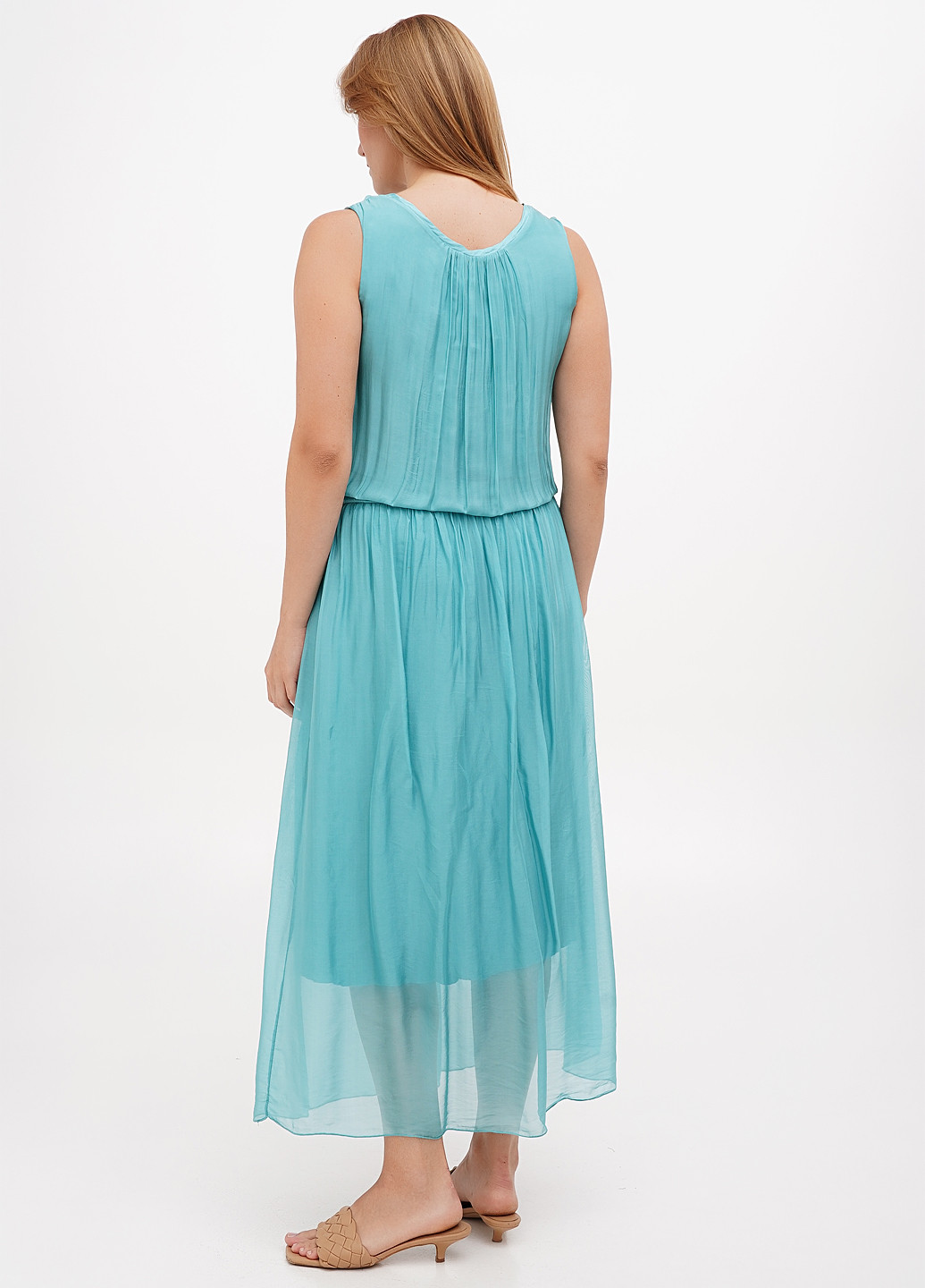 Бирюзовое кэжуал платье Pura Seta однотонное