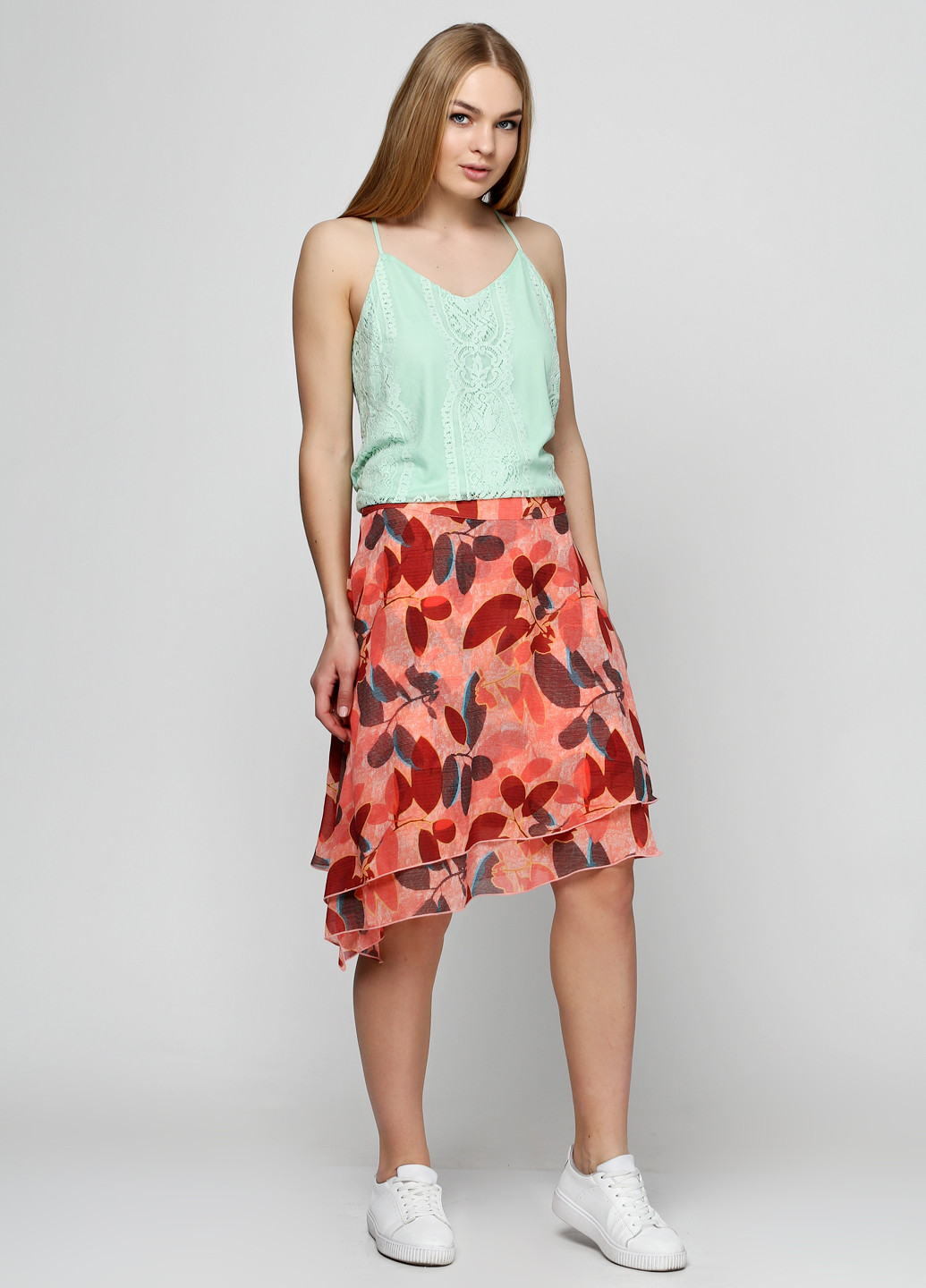 Коралловая кэжуал цветочной расцветки юбка Comma мини
