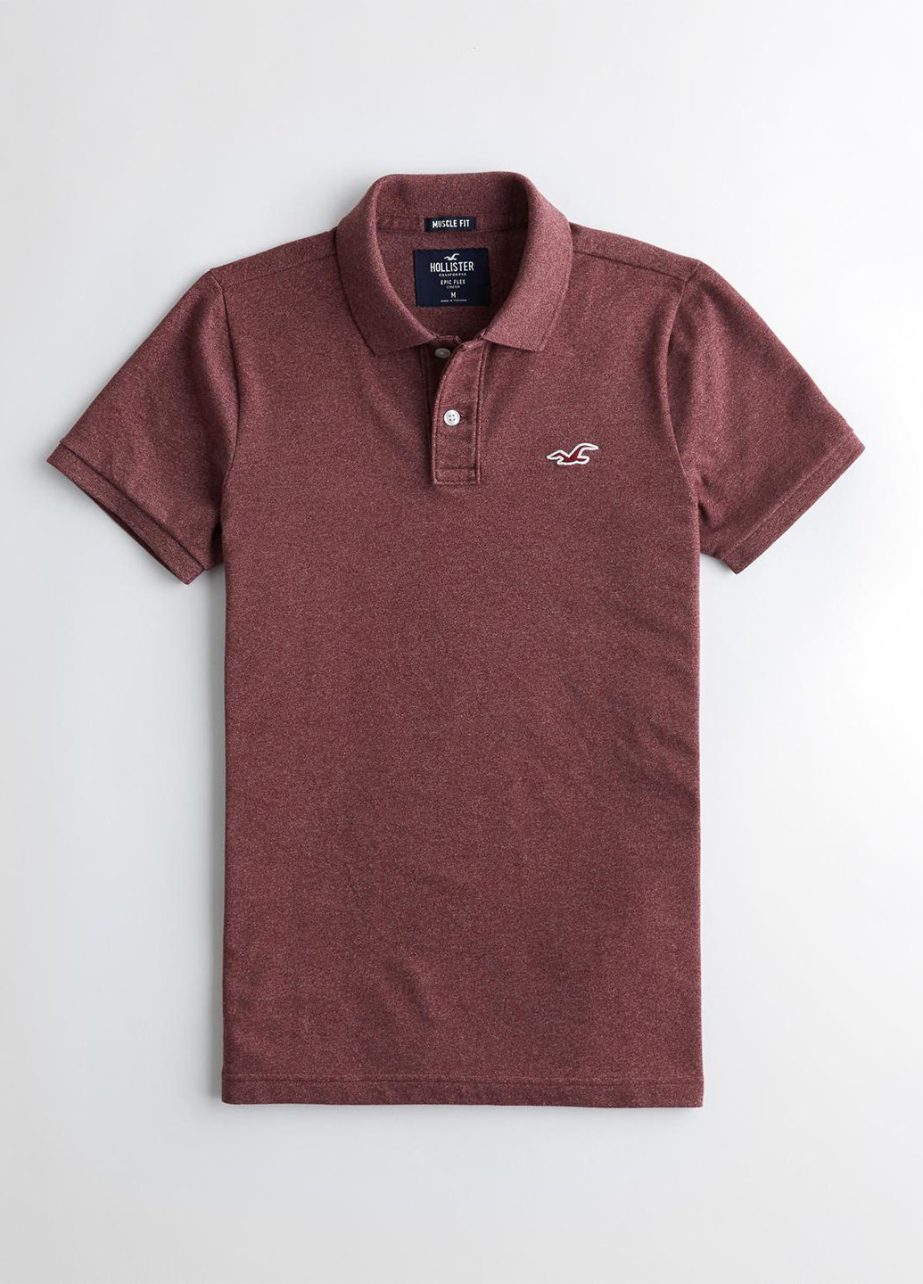 Бордовая футболка-поло для мужчин Hollister меланжевая