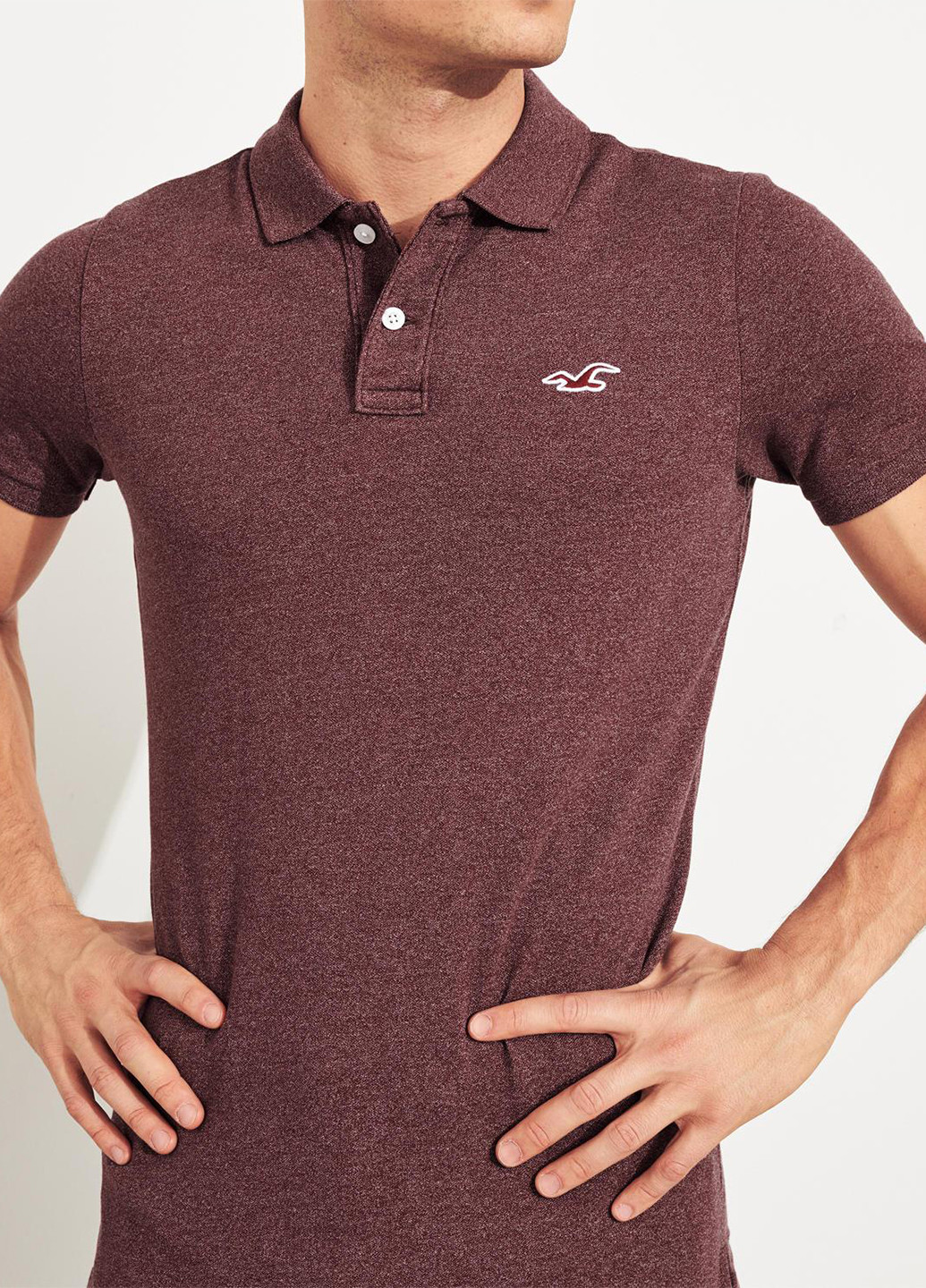 Бордовая футболка-поло для мужчин Hollister меланжевая