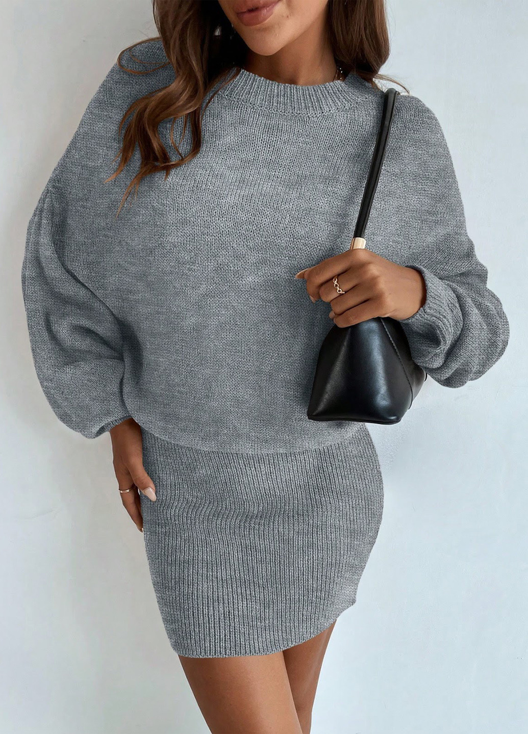 Серое кэжуал платье платье-свитер SHEIN меланжевое