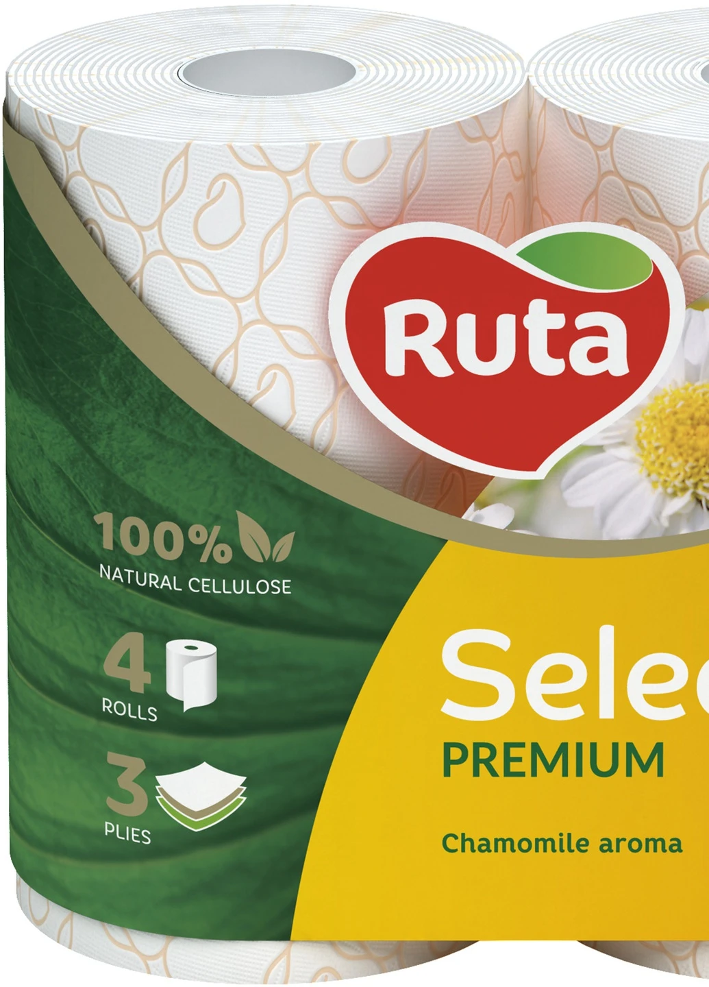 Туалетний папір Selecta з ароматом ромашки 150 відривів 3 шари 4 рулони Біла Ruta (249162732)