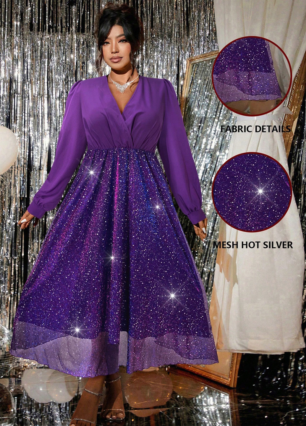 Фиолетовое вечернее платье с пышной юбкой, клеш SHEIN однотонное