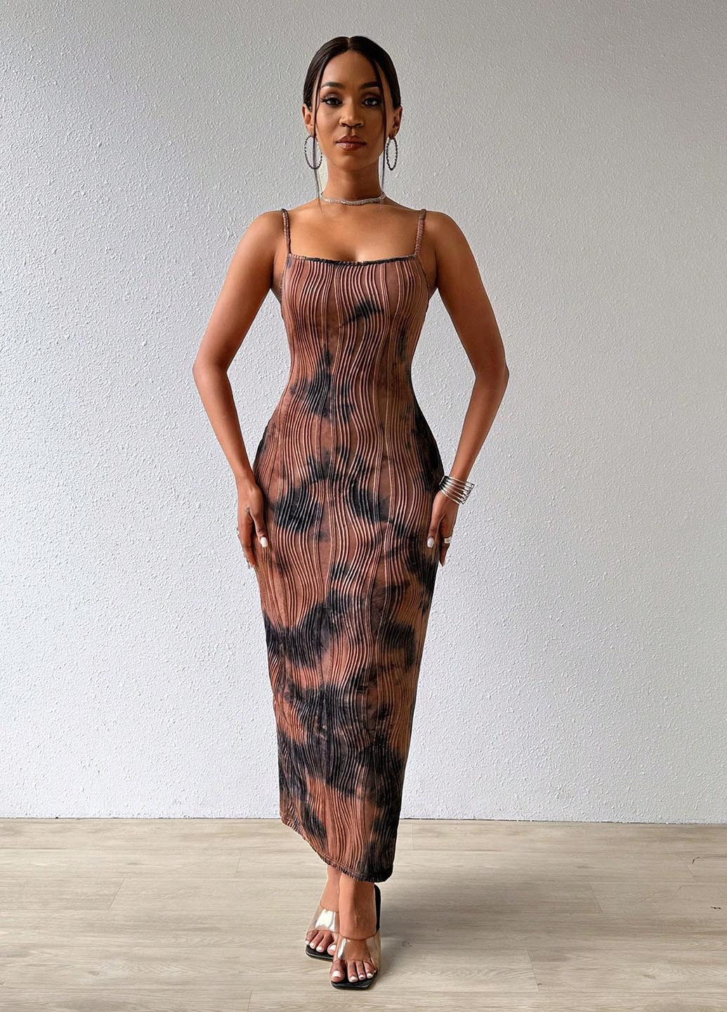 Рожево-коричнева вечірня, кежуал сукня силуетна SHEIN тай-дай