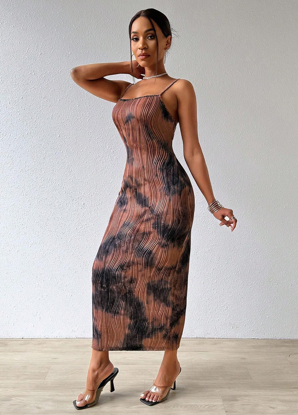 Рожево-коричнева вечірня, кежуал сукня силуетна SHEIN тай-дай