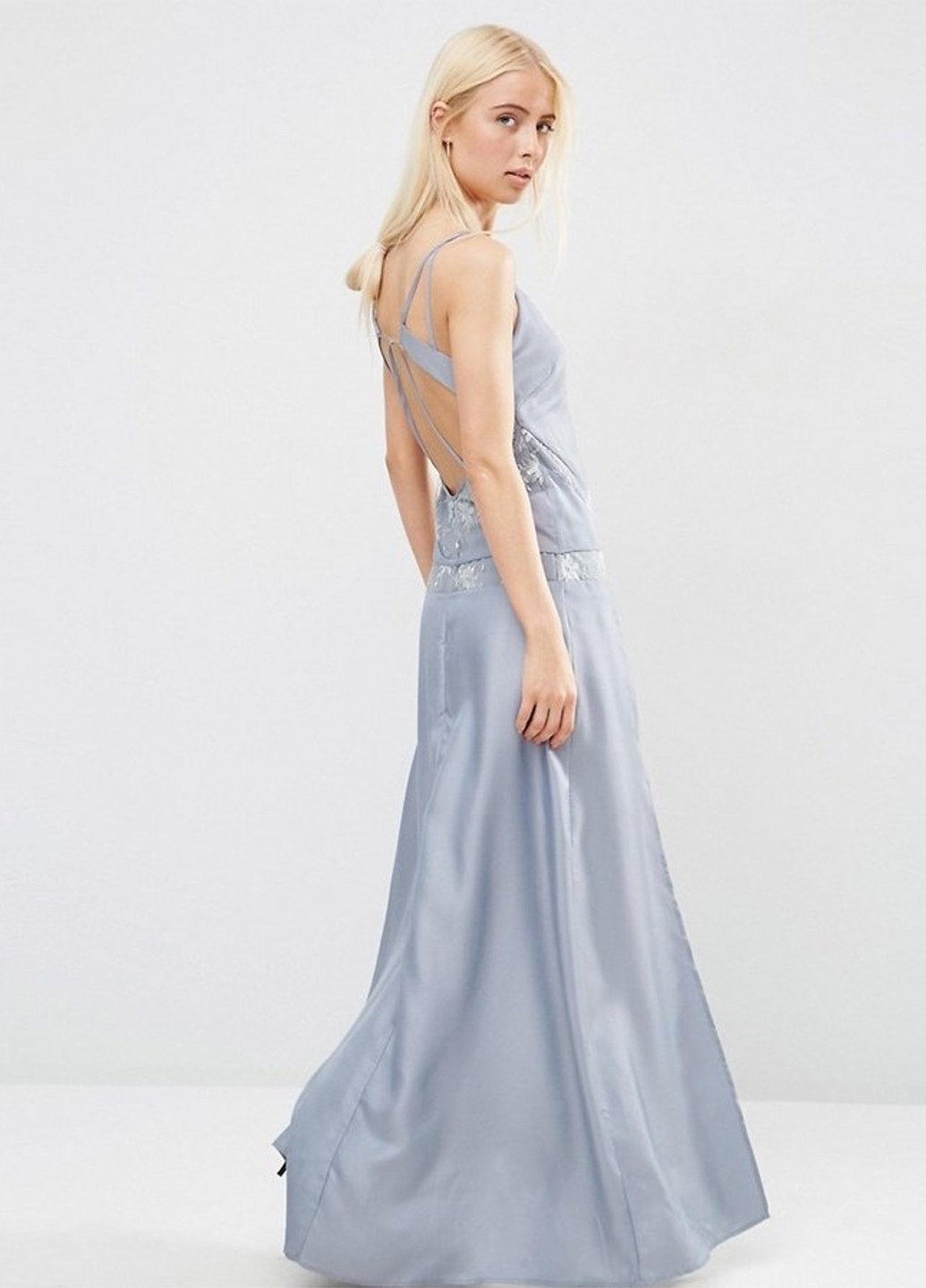 Світло-блакитна вечірня плаття, сукня з відкритою спиною, зі шлейфом Asos однотонна