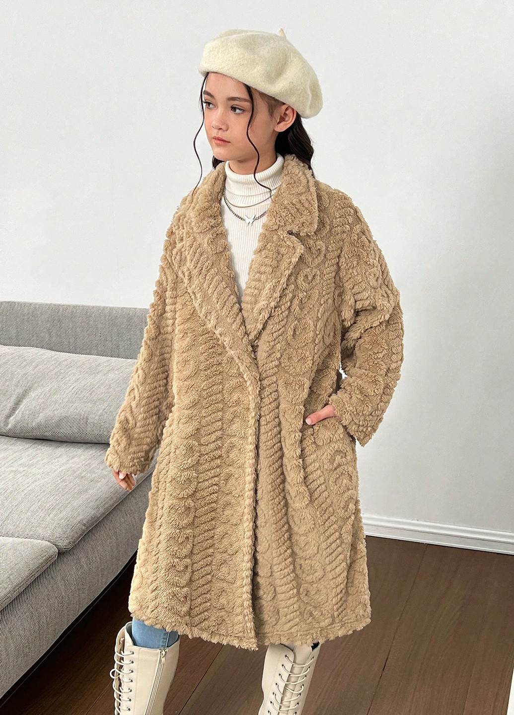 Бежеве демісезонне Пальто однобортне SHEIN