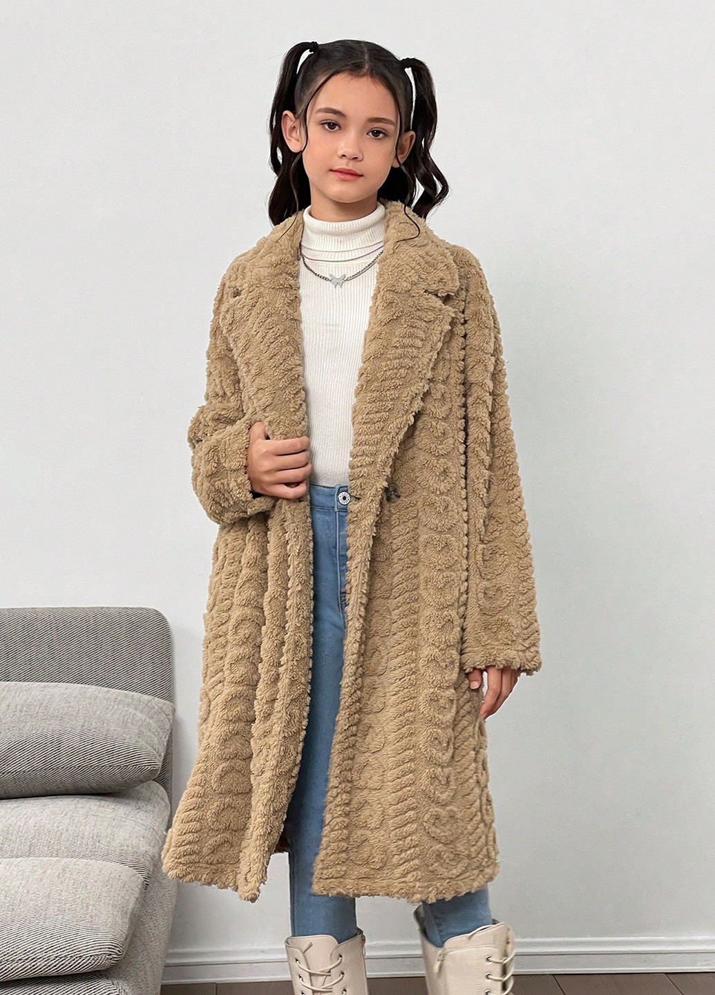 Бежеве демісезонне Пальто однобортне SHEIN