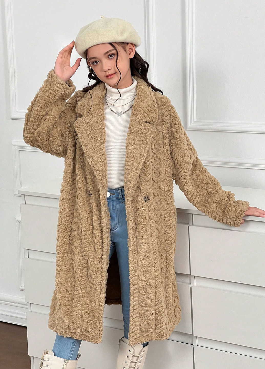 Бежеве демісезонне Пальто однобортне SHEIN