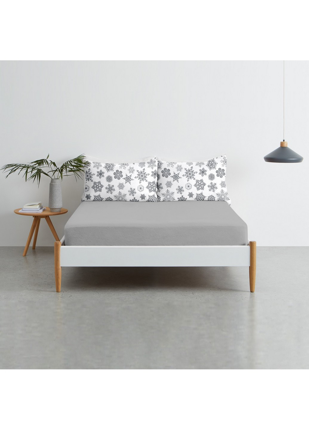 Полуторный комплект RANFORS GREY SNOWFLAKES GREY (пододеяльник 160х220 см, простынь 140х200х20 см, наволочка 2 шт 50х70 см) Cosas (251413603)