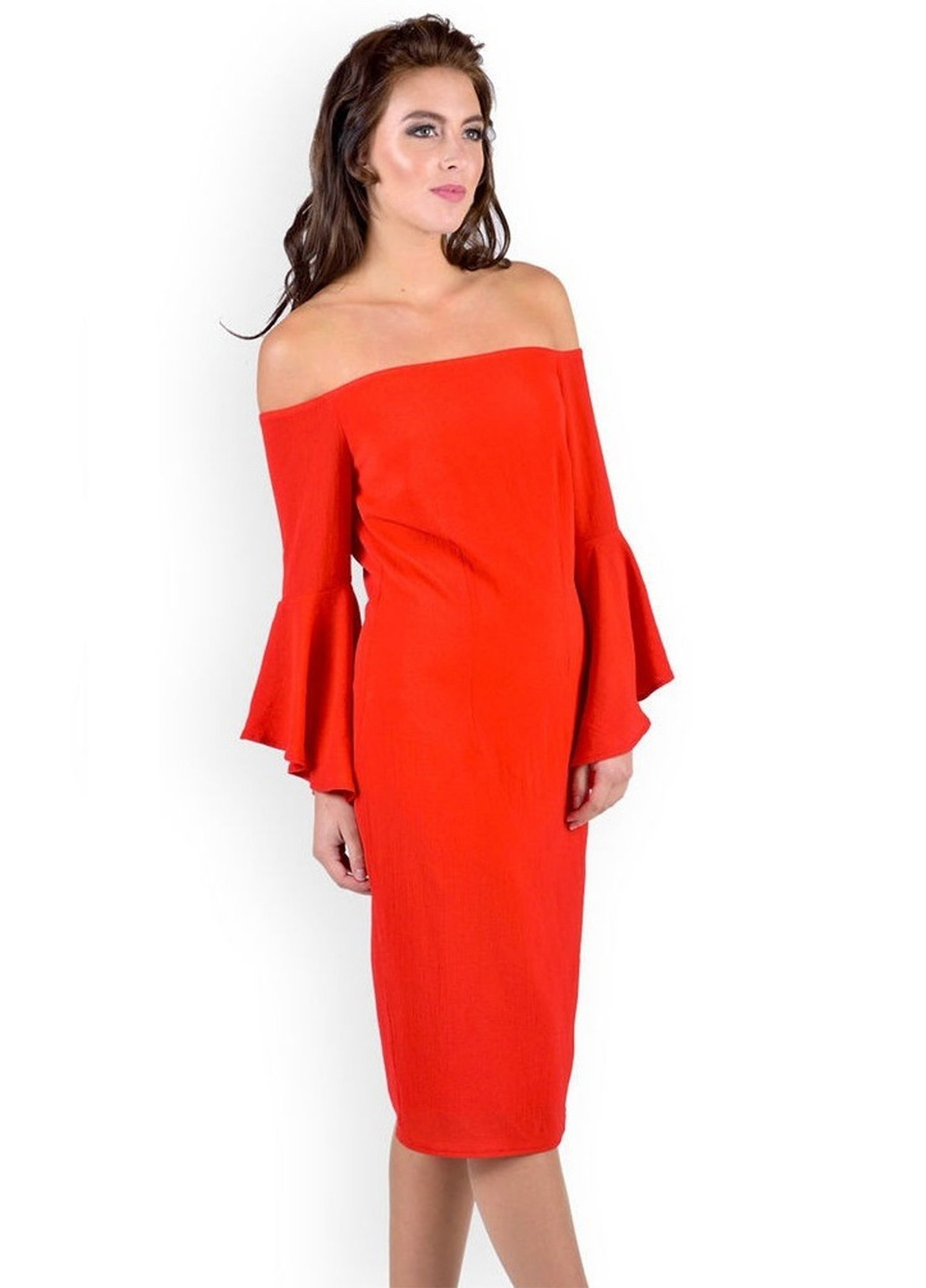 Красное коктейльное платье с открытыми плечами Rage однотонное