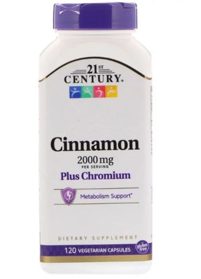 Cinnamon Plus Chromium 2000 mg 120 Veg Caps CEN-27383 21st Century (256380050)