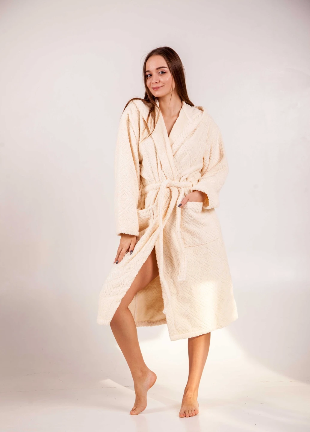 Халат махровий Berlin, кремовий, розмір XL (3800980994217) Bulgaria-Tex плотность - 420 гр/м2 (251459973)