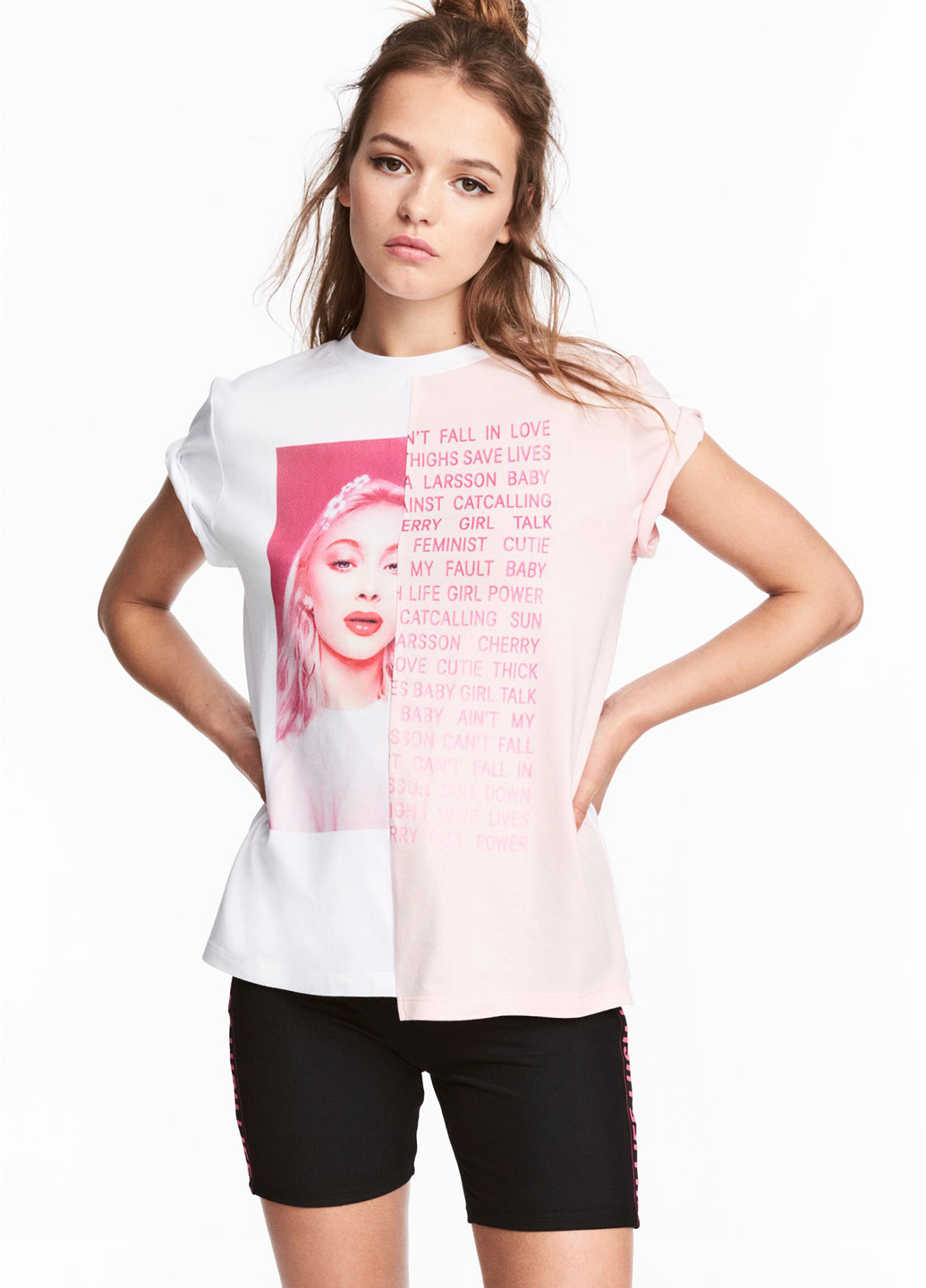 Розовая летняя футболка H&M x Zara Larsson