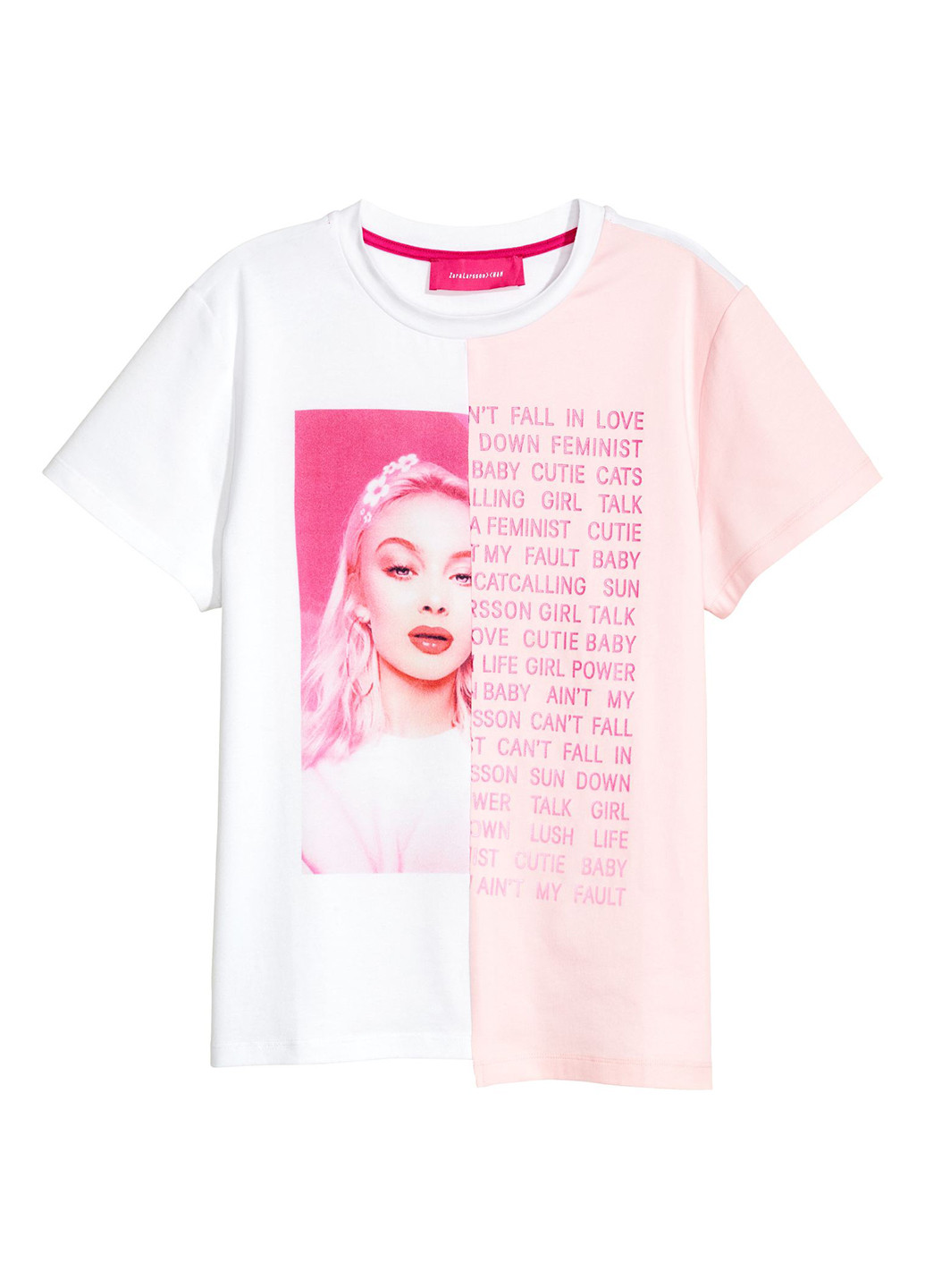 Розовая летняя футболка H&M x Zara Larsson