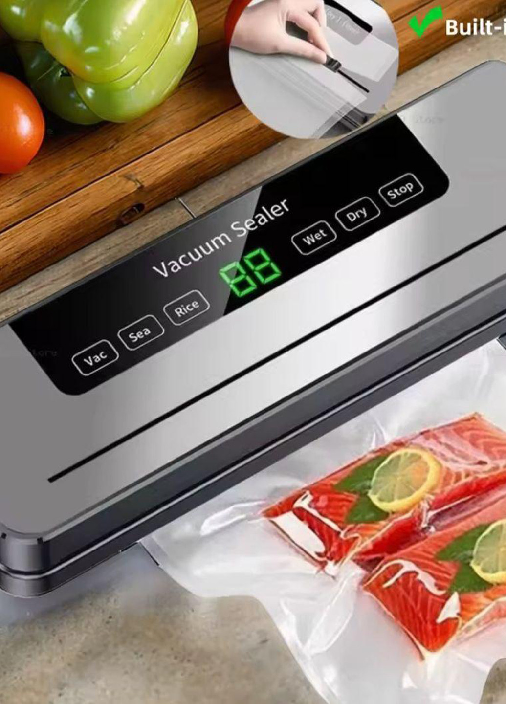 Електричний вакуумний пакувальник продуктів FKJ-5100 з різаком, дисплеєм та пакетами в комплекті No Brand (348081215)