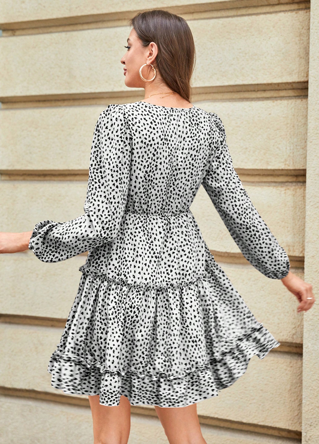 Черно-белое кэжуал платье с юбкой-солнце, бэби долл SHEIN леопардовый