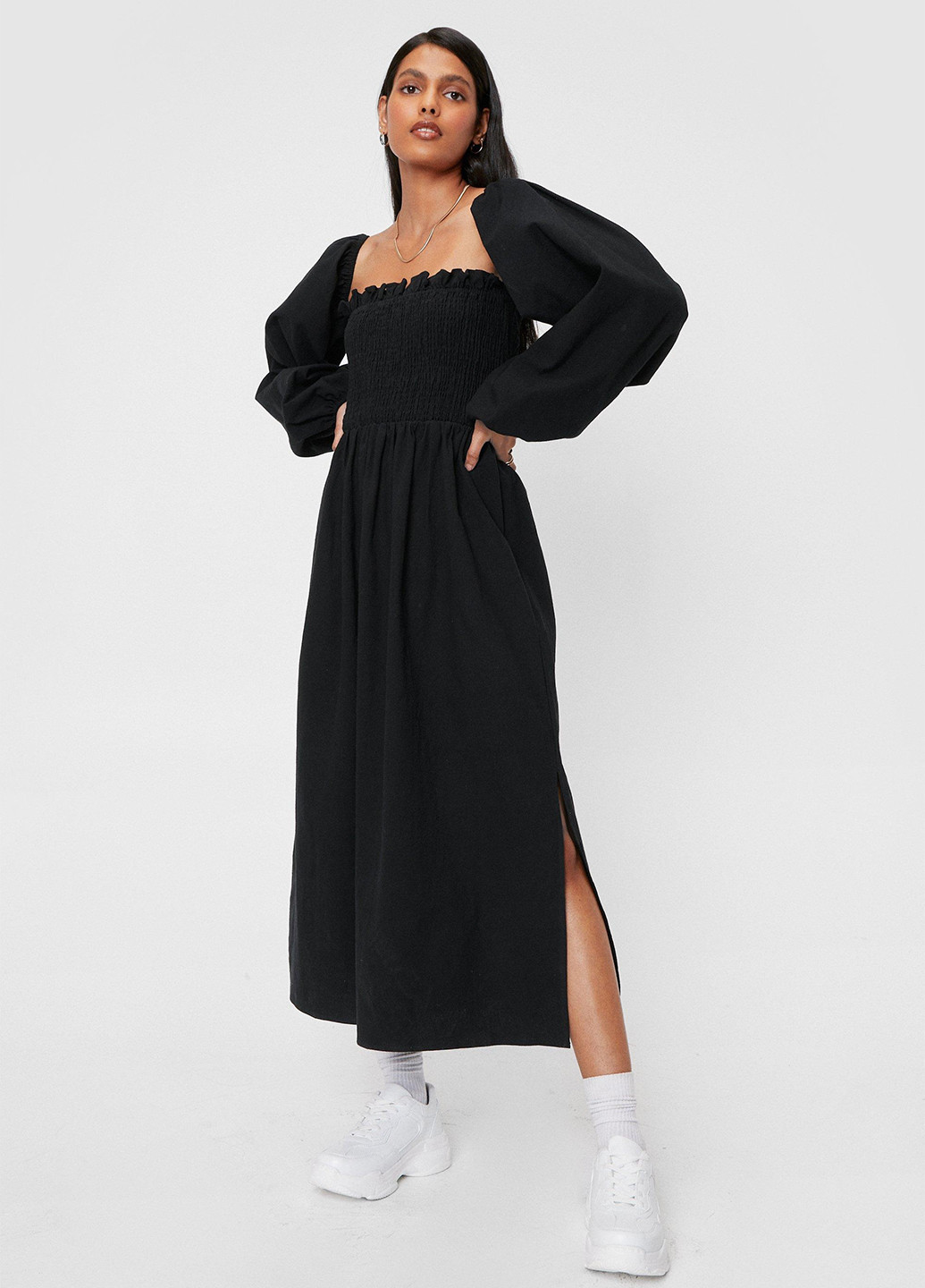 Черное кэжуал платье в стиле ампир Nasty Gal однотонное