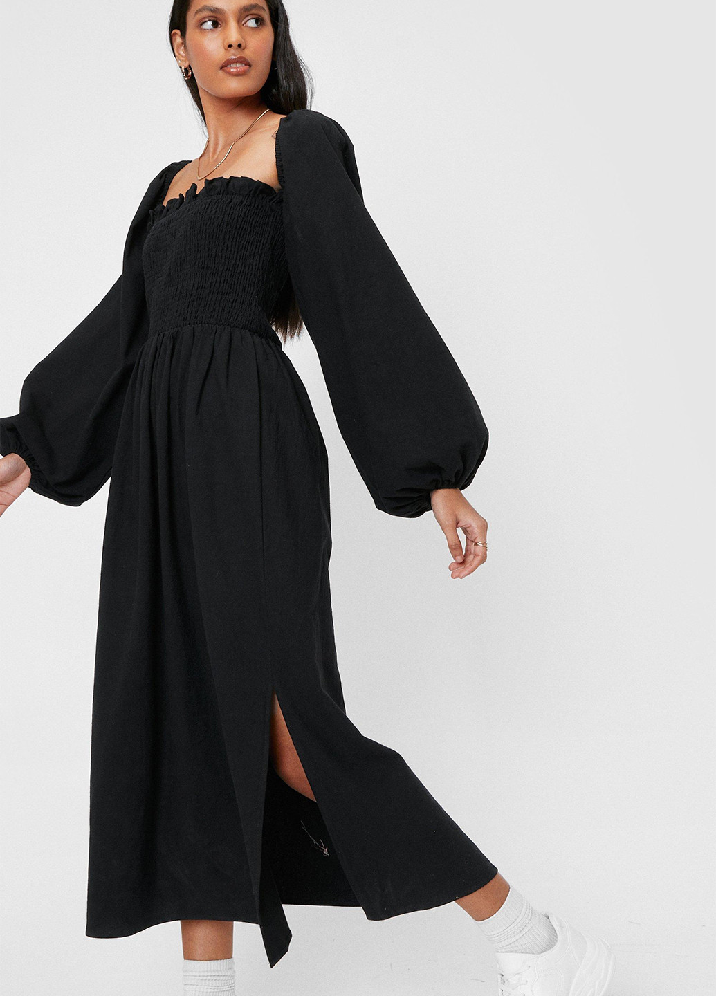 Черное кэжуал платье в стиле ампир Nasty Gal однотонное