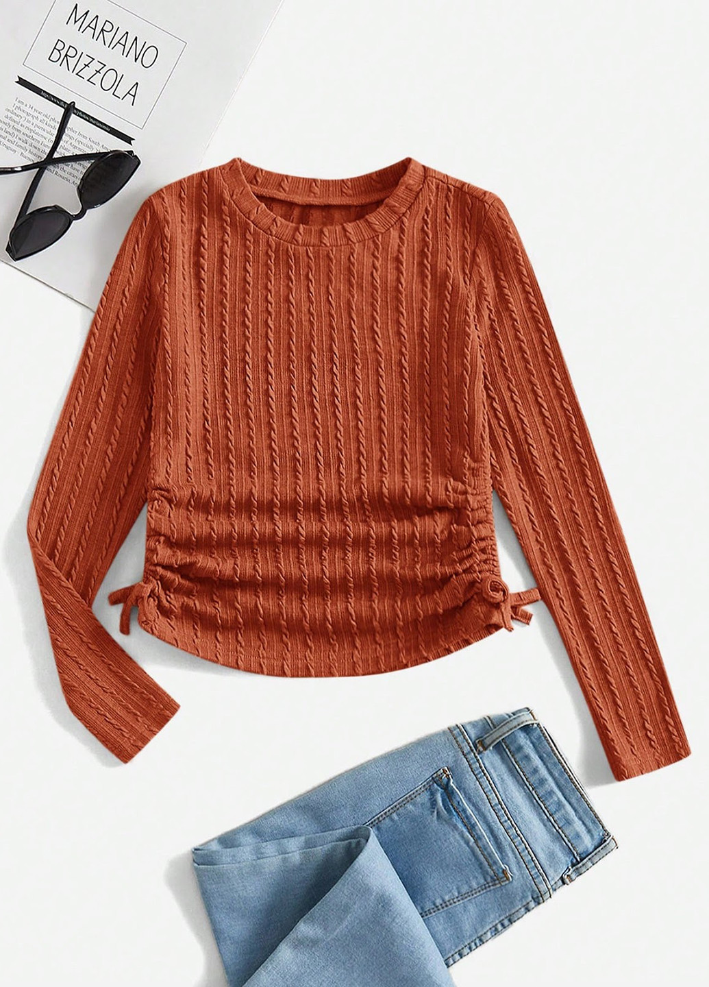 Коричневый демисезонный кэжуал лонгслив SHEIN однотонный