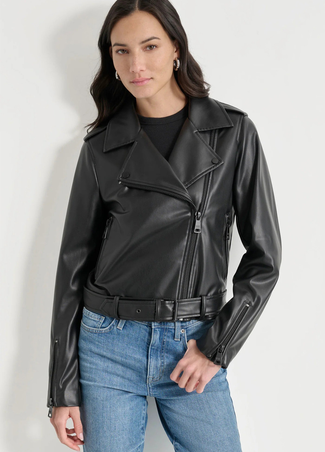 Чорна демісезонна куртка косуха DKNY