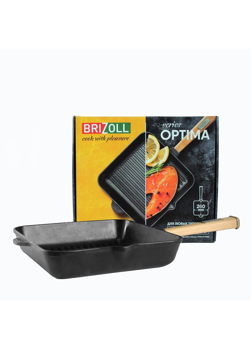 Чугунная сковорода гриль Optima 260 х 260 х 50 мм Brizoll (255190829)