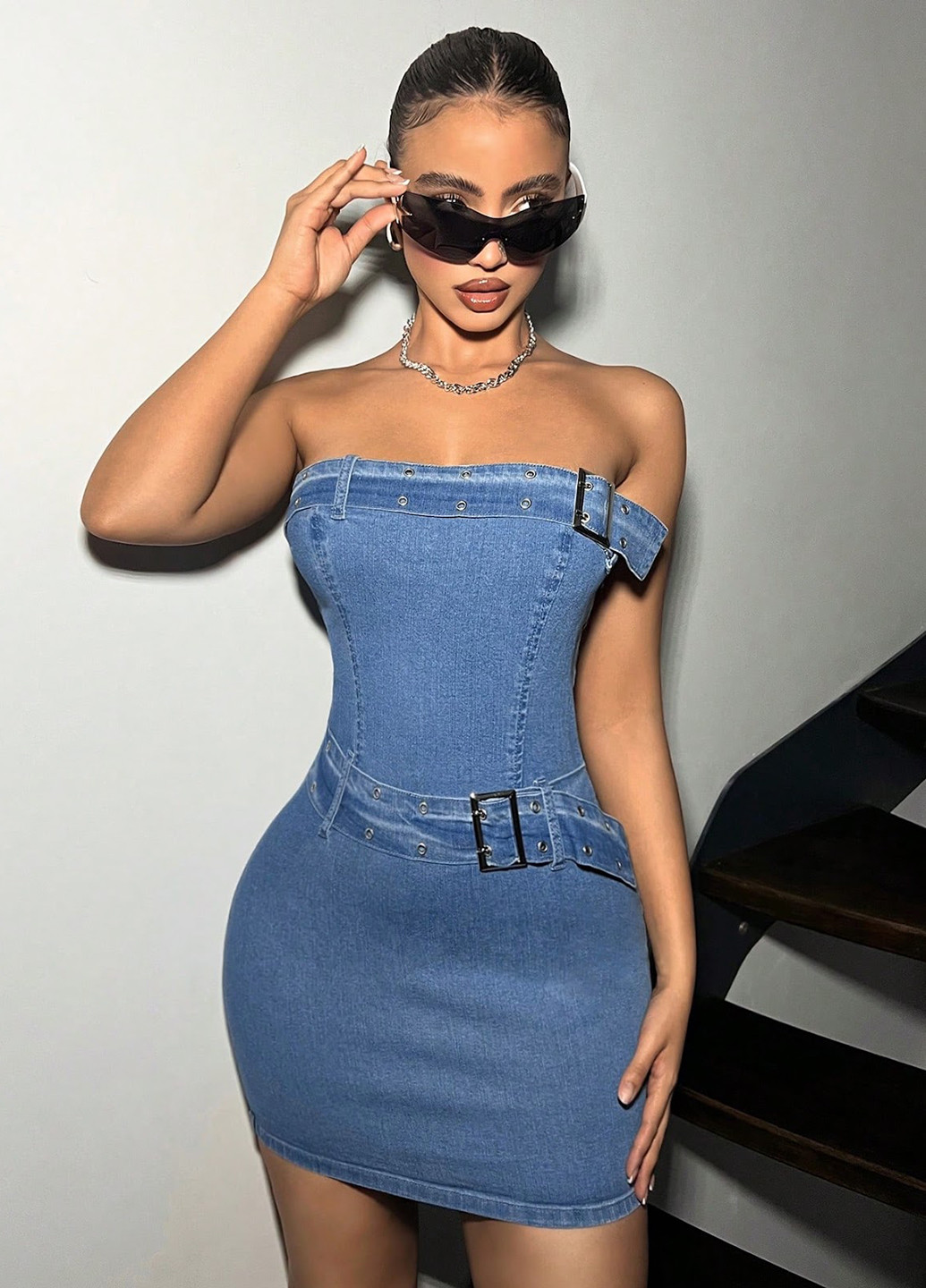 Блакитна кежуал сукня силуетна SHEIN однотонна