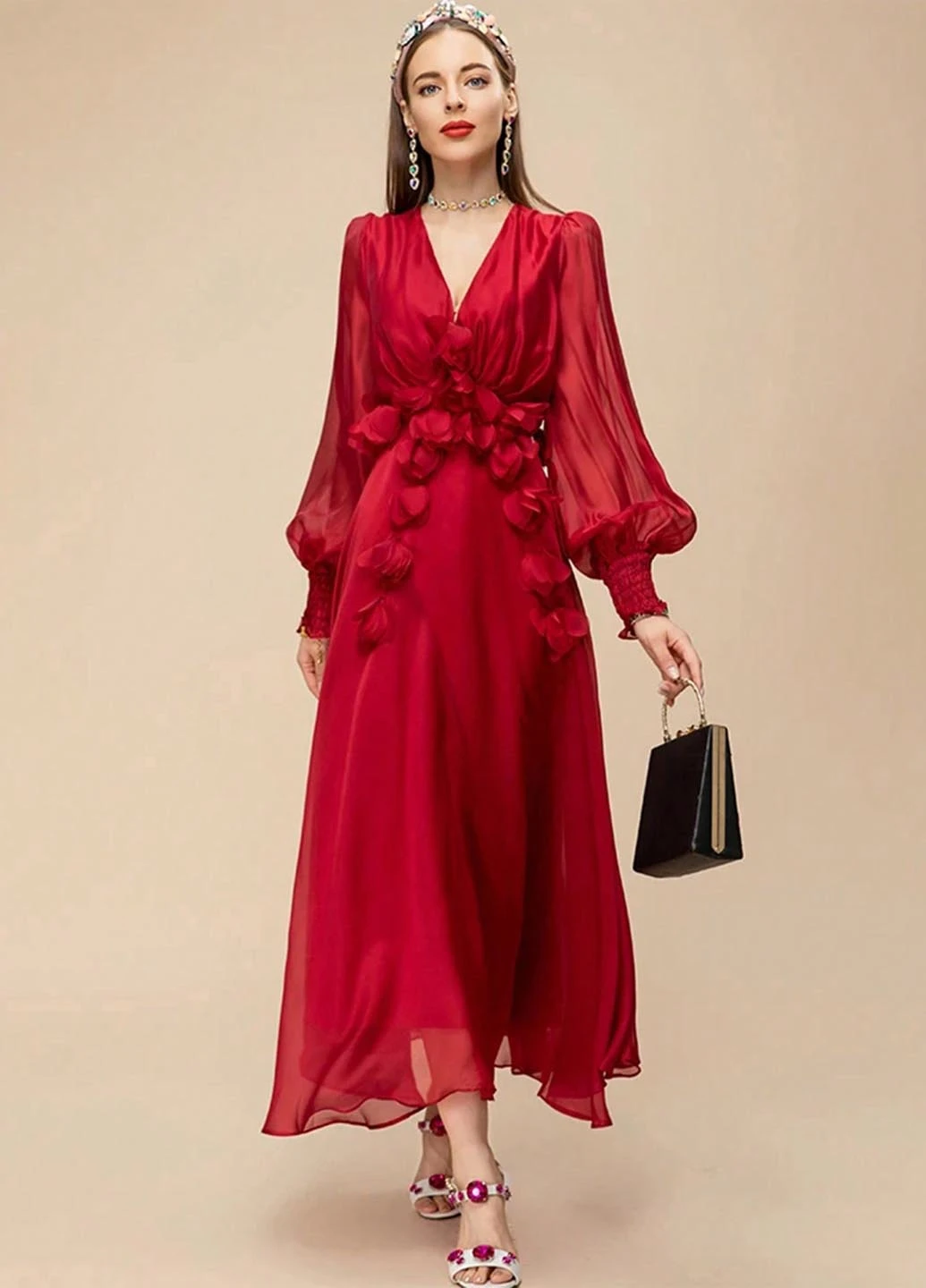 Красное праздничный, вечернее платье а-силуэт SHEIN однотонное