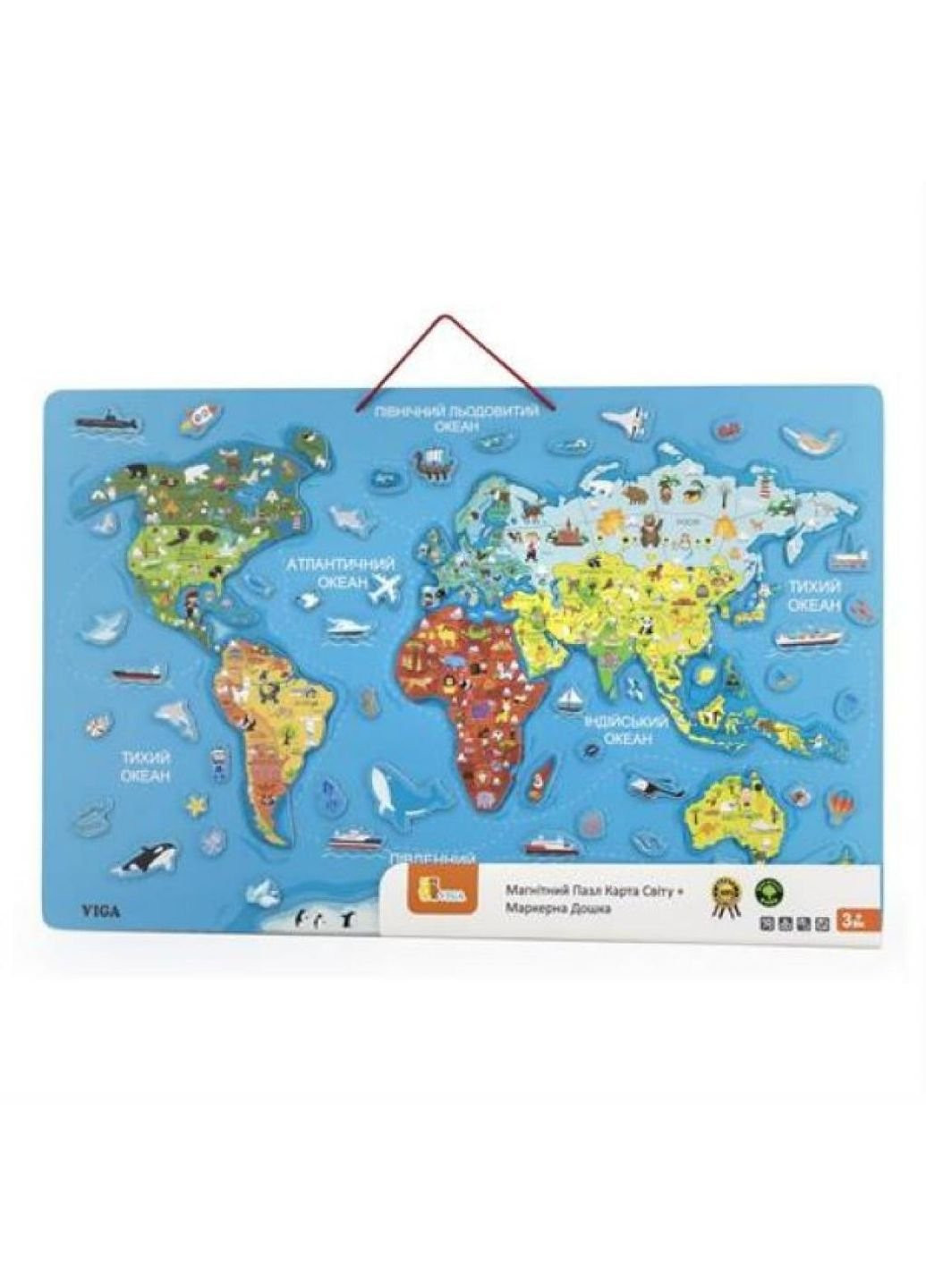 Пазл магнітний Карта світу з маркерной дошкою, на українській мові (44508) Viga Toys (249984573)