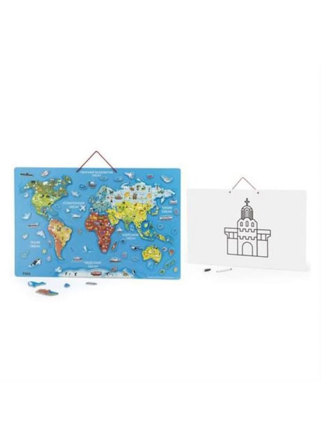 Пазл магнитный Карта мира с маркерной доской, на украинском языке (44508) Viga Toys (249984573)