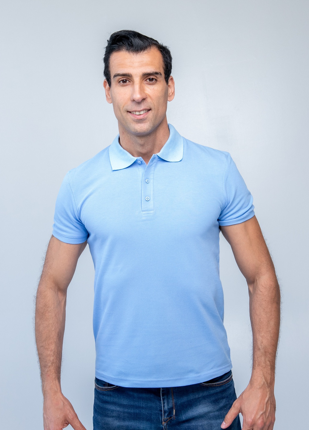 Голубой футболка-футболка поло чоловіча для мужчин TvoePolo однотонная