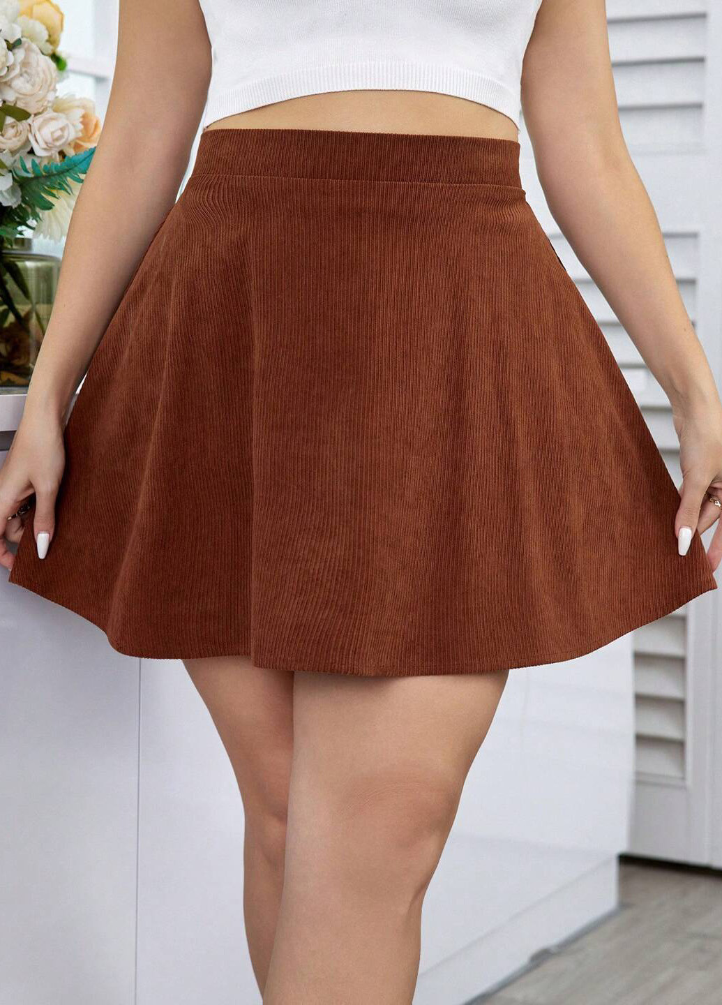 Коричневая кэжуал однотонная юбка SHEIN клешированная