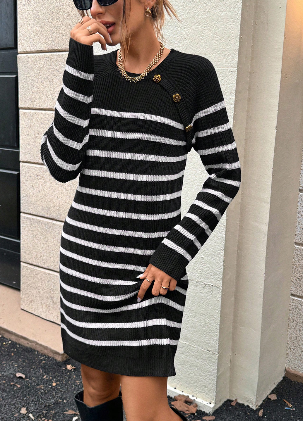 Чорна кежуал сукня сукня светр SHEIN в смужку