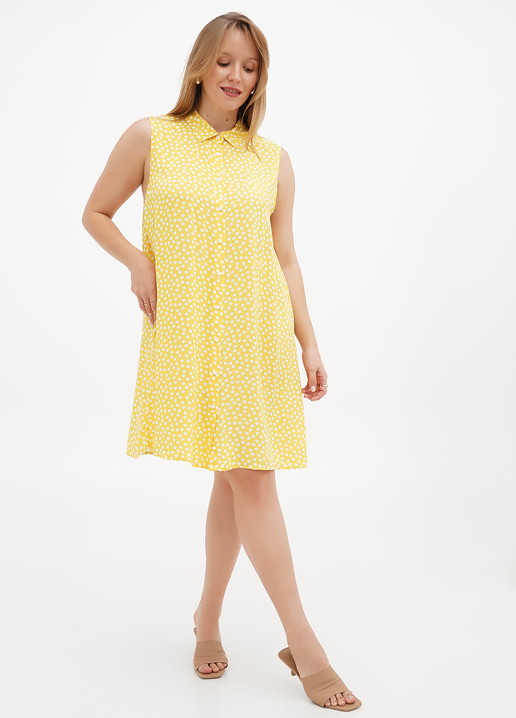 Желтое кэжуал платье а-силуэт Lefties в горошек