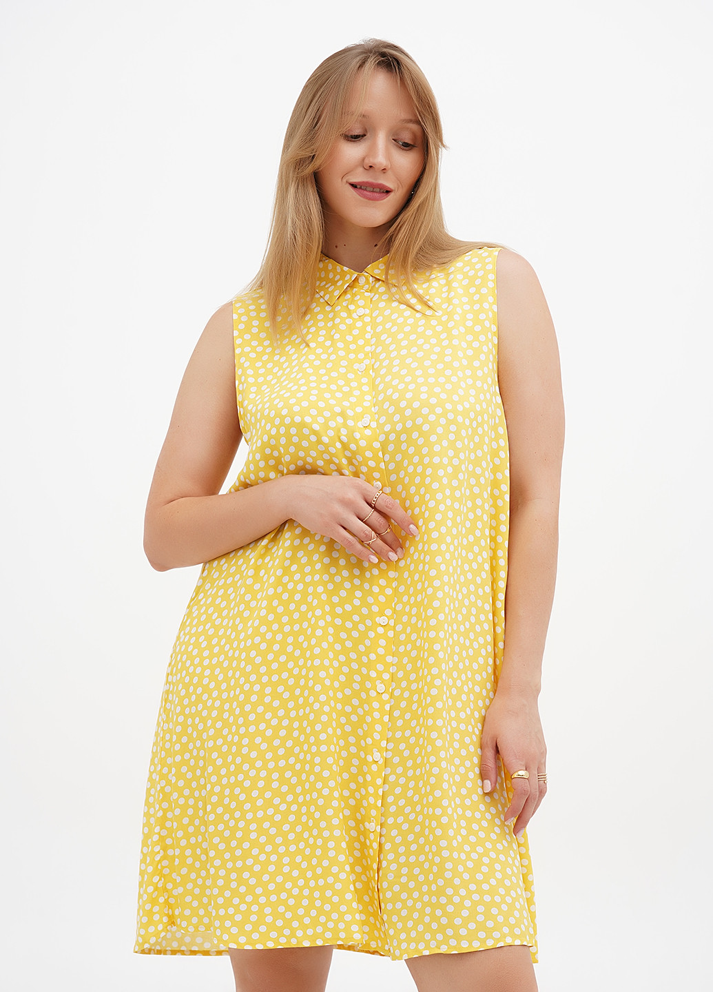 Желтое кэжуал платье а-силуэт Lefties в горошек