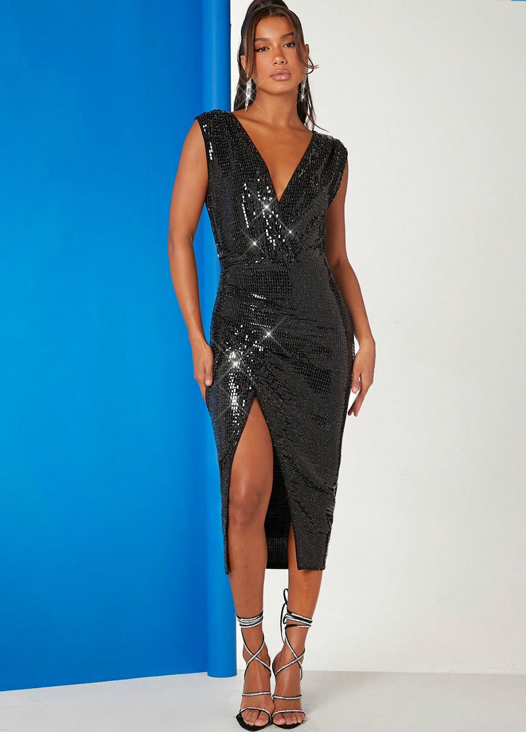 Комбінована коктейльна сукня на запах SHEIN однотонна