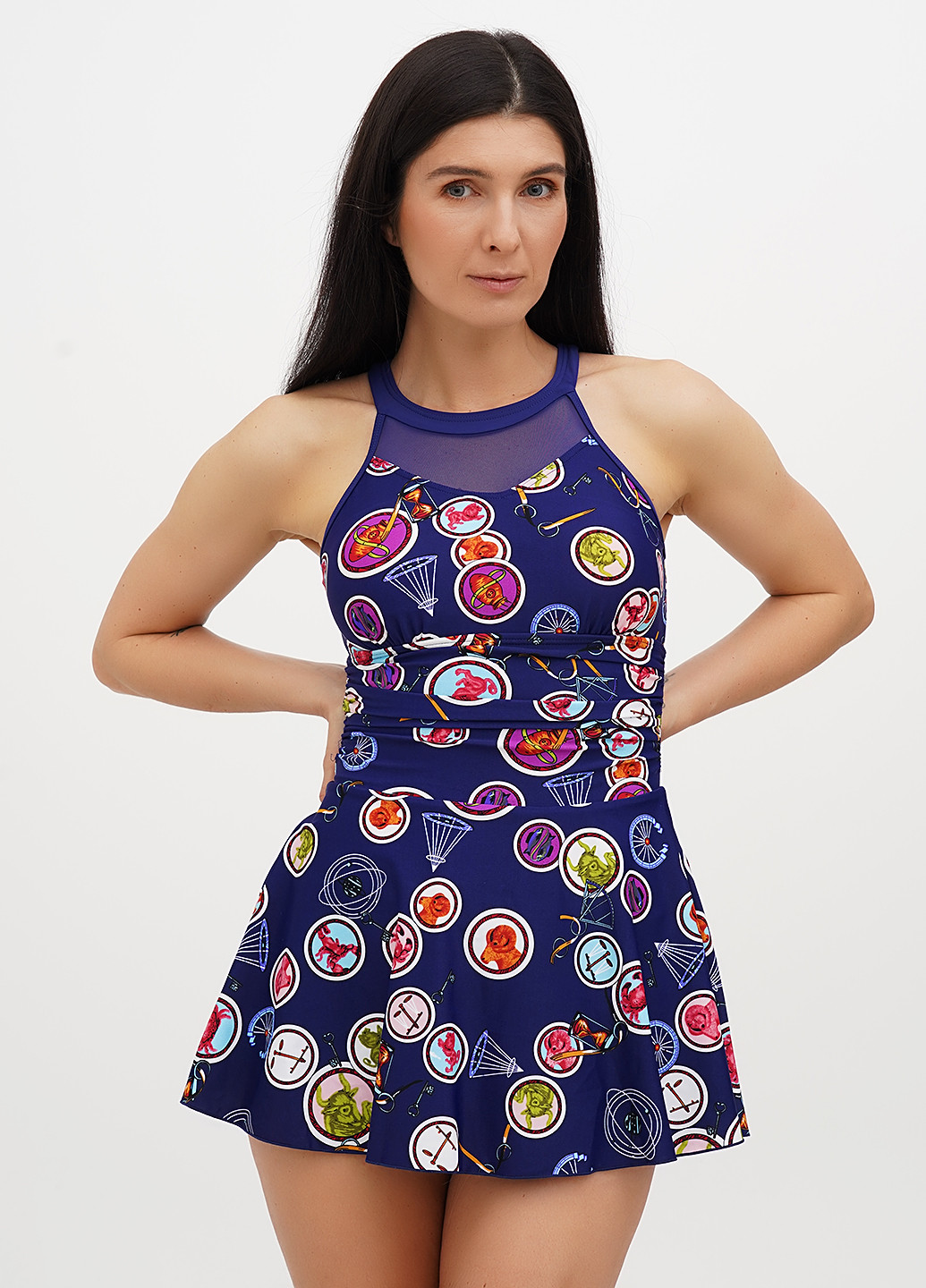 Синий летний купальник купальник-платье, слитный FS