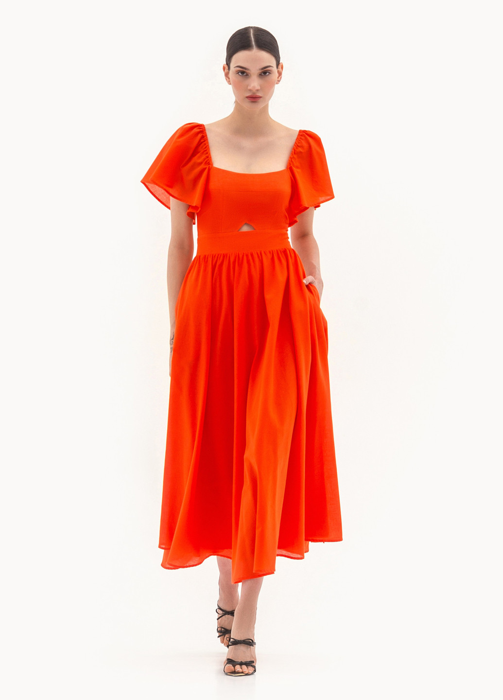 Оранжевое кэжуал платье клеш BGL однотонное