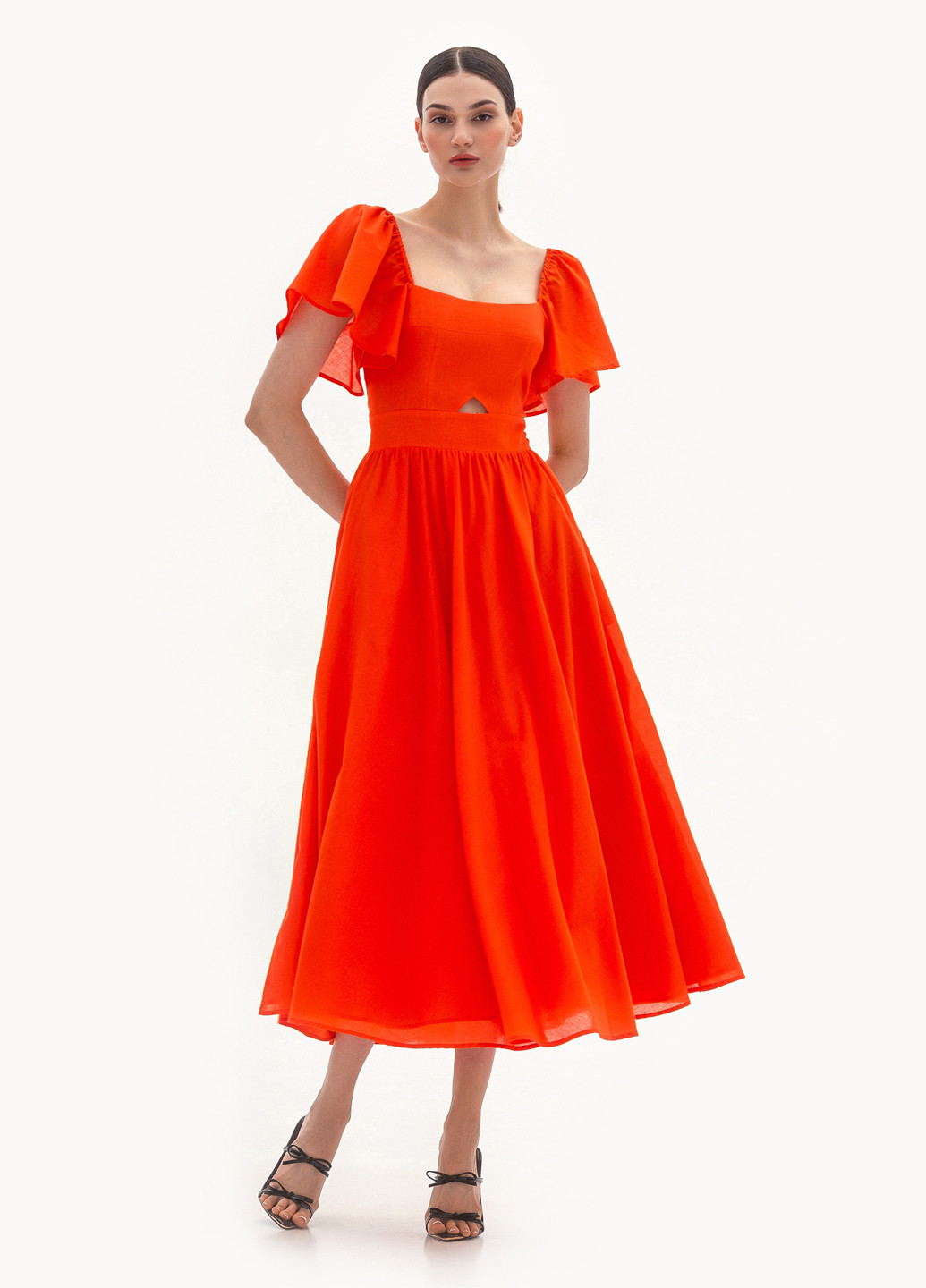 Оранжевое кэжуал платье клеш BGL однотонное