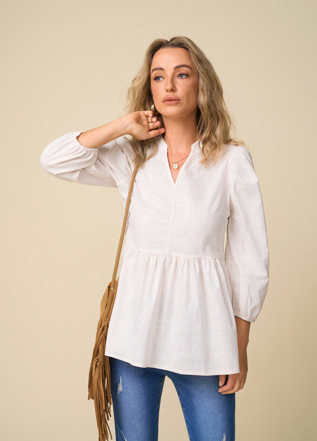 Кремовая блуза с баской SHEIN