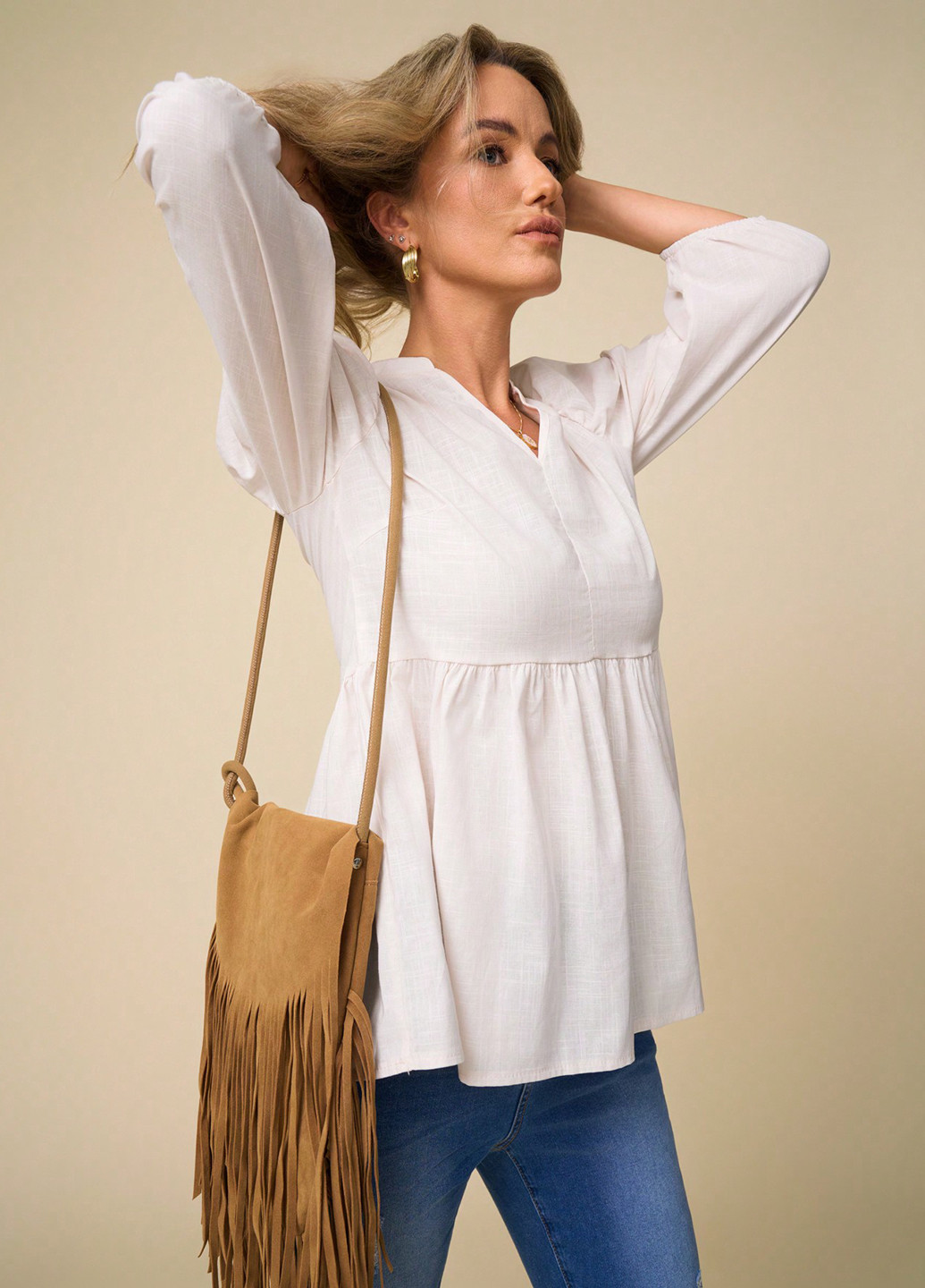 Кремовая блуза с баской SHEIN