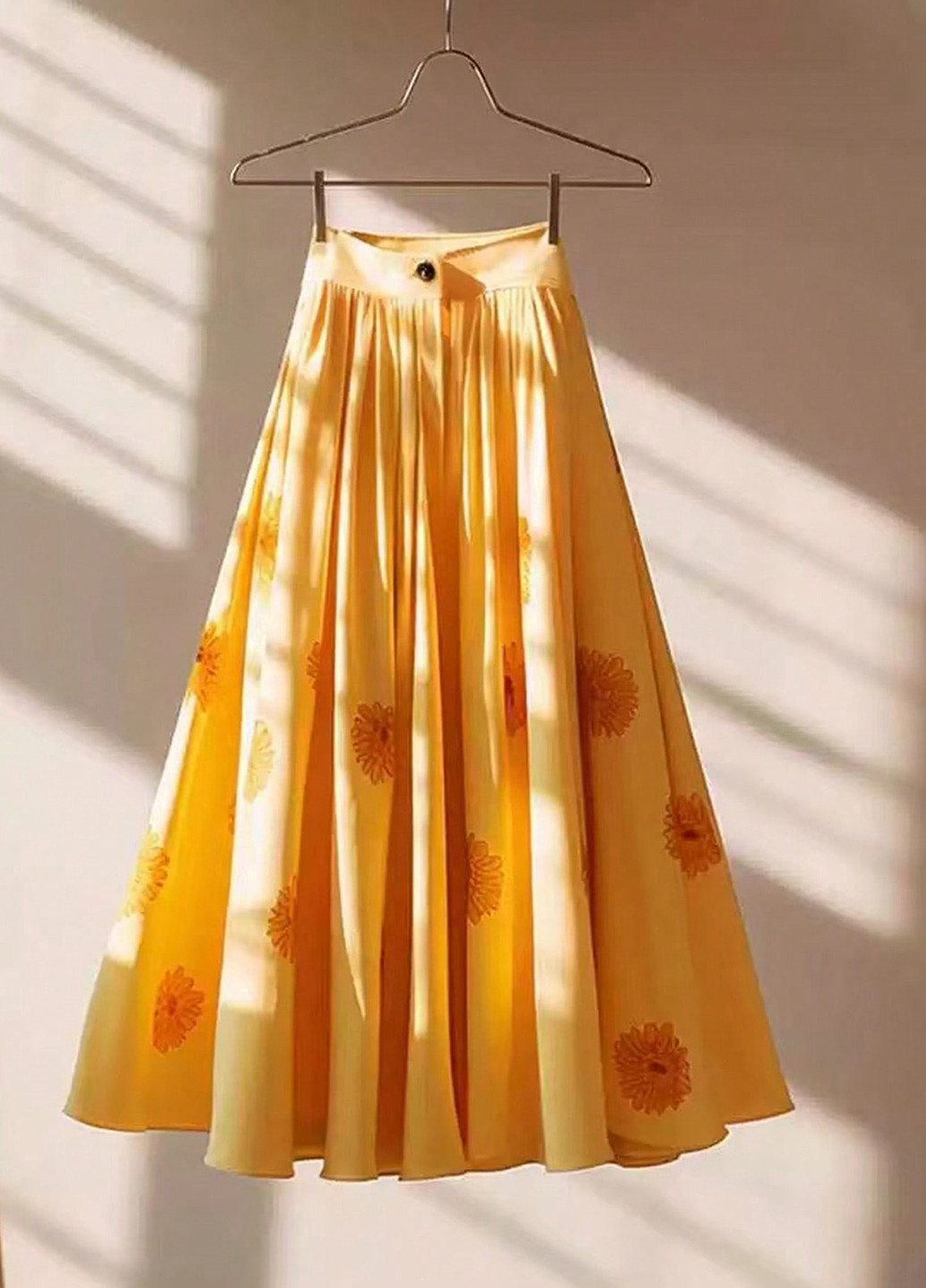 Желтая кэжуал цветочной расцветки юбка SHEIN клешированная