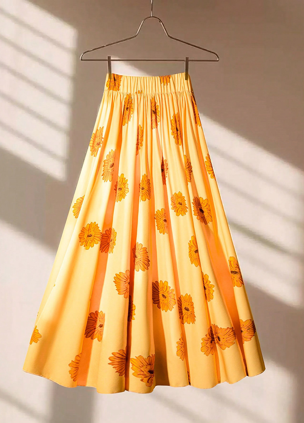 Желтая кэжуал цветочной расцветки юбка SHEIN клешированная