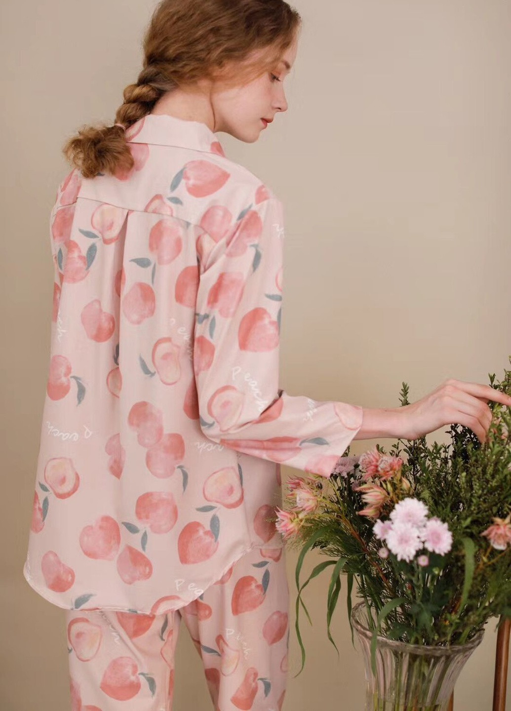 Розовая всесезон пижама женская peach smoothie рубашка + брюки Berni Fashion 56755