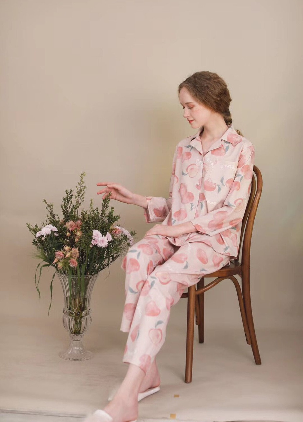 Розовая всесезон пижама женская peach smoothie рубашка + брюки Berni Fashion 56755