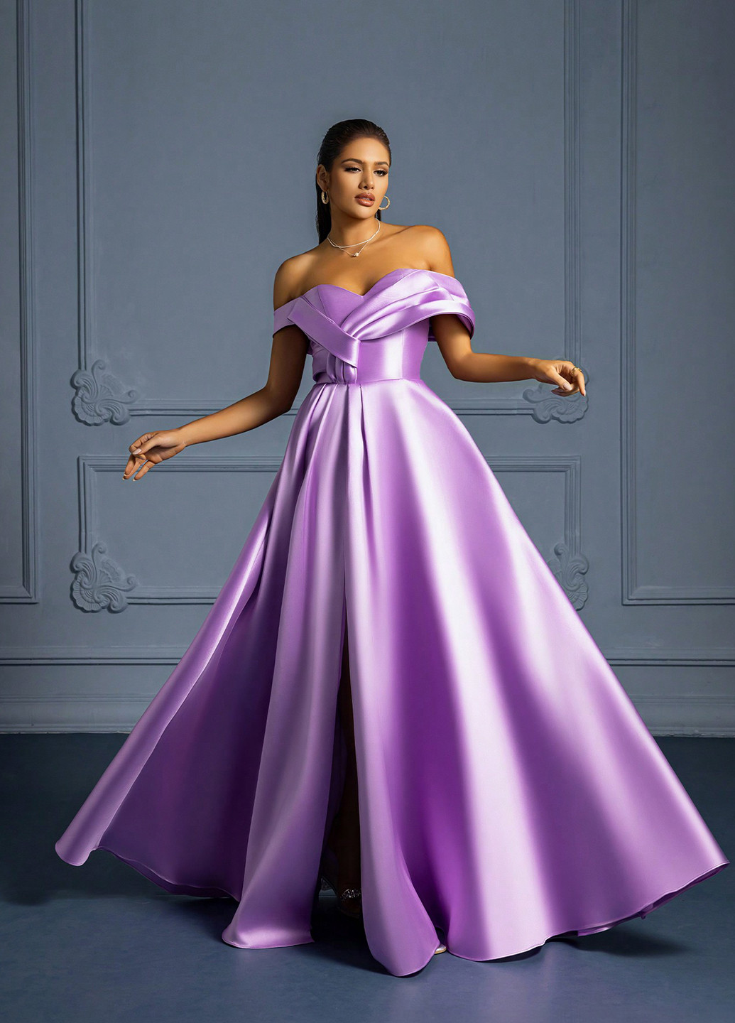 Фіолетова святковий, вечірня сукня зі шлейфом, а-силует, з відкритою спиною SHEIN однотонна
