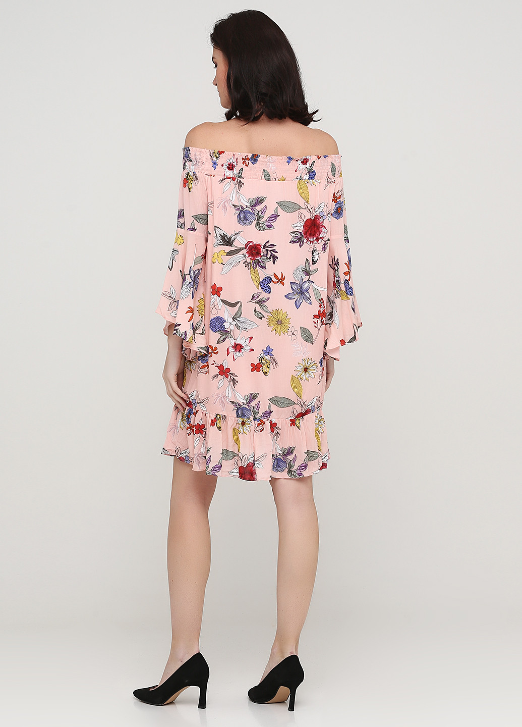 Персиковое кэжуал платье а-силуэт Only с цветочным принтом