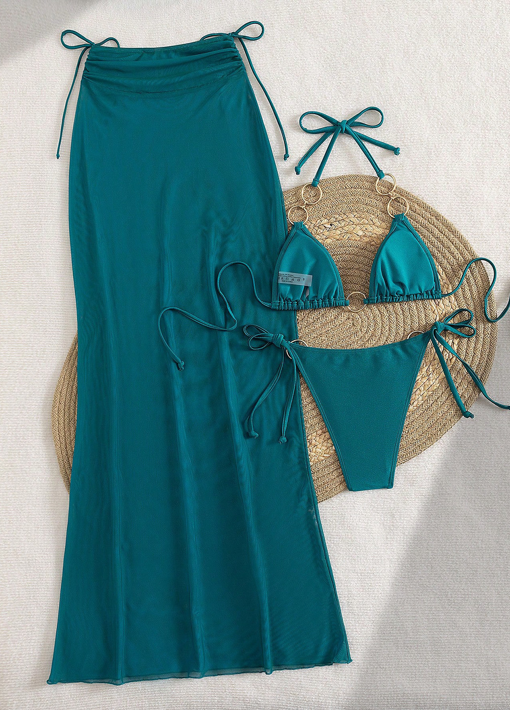 Темно-бірюзовий літній купальник (ліф, трусики, спідниця) бікіні, роздільний SHEIN