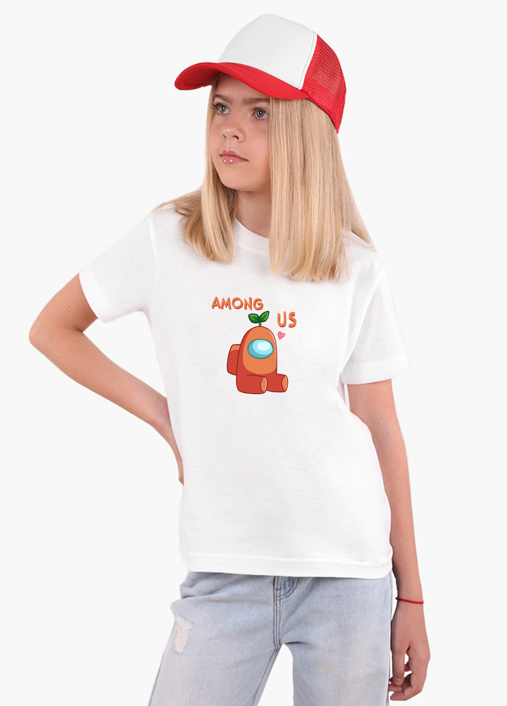 Белая демисезонная футболка детская амонг ас оранжевый (among us orange) белый (9224-2410) 164 см MobiPrint
