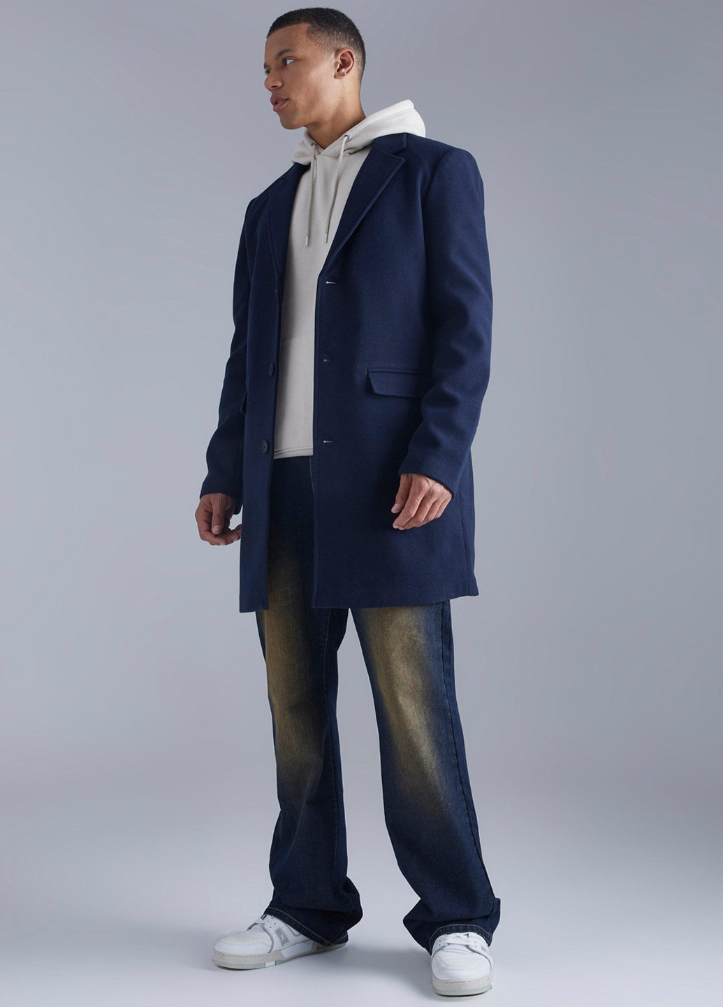 Темно-синее демисезонное Пальто однобортное Boohoo